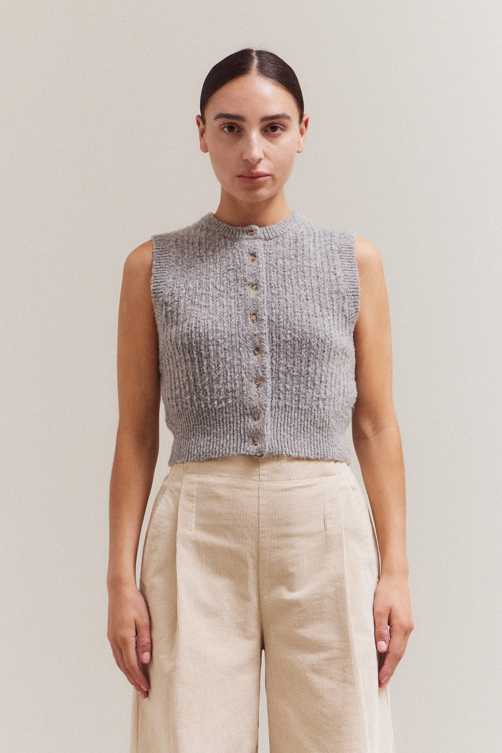 Fitted Button Up Sleeveless Top