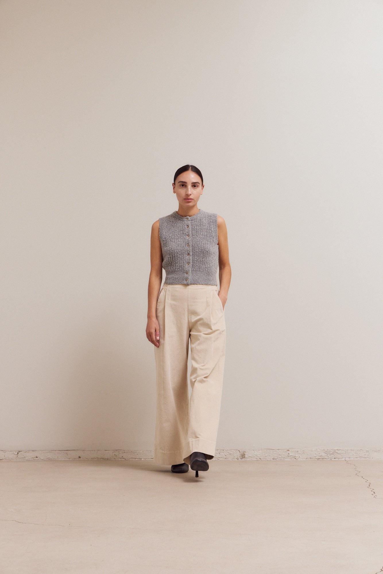 Fitted Button Up Sleeveless Top