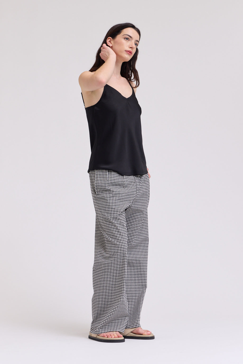 V-Neck Satin Camisole Top in Black