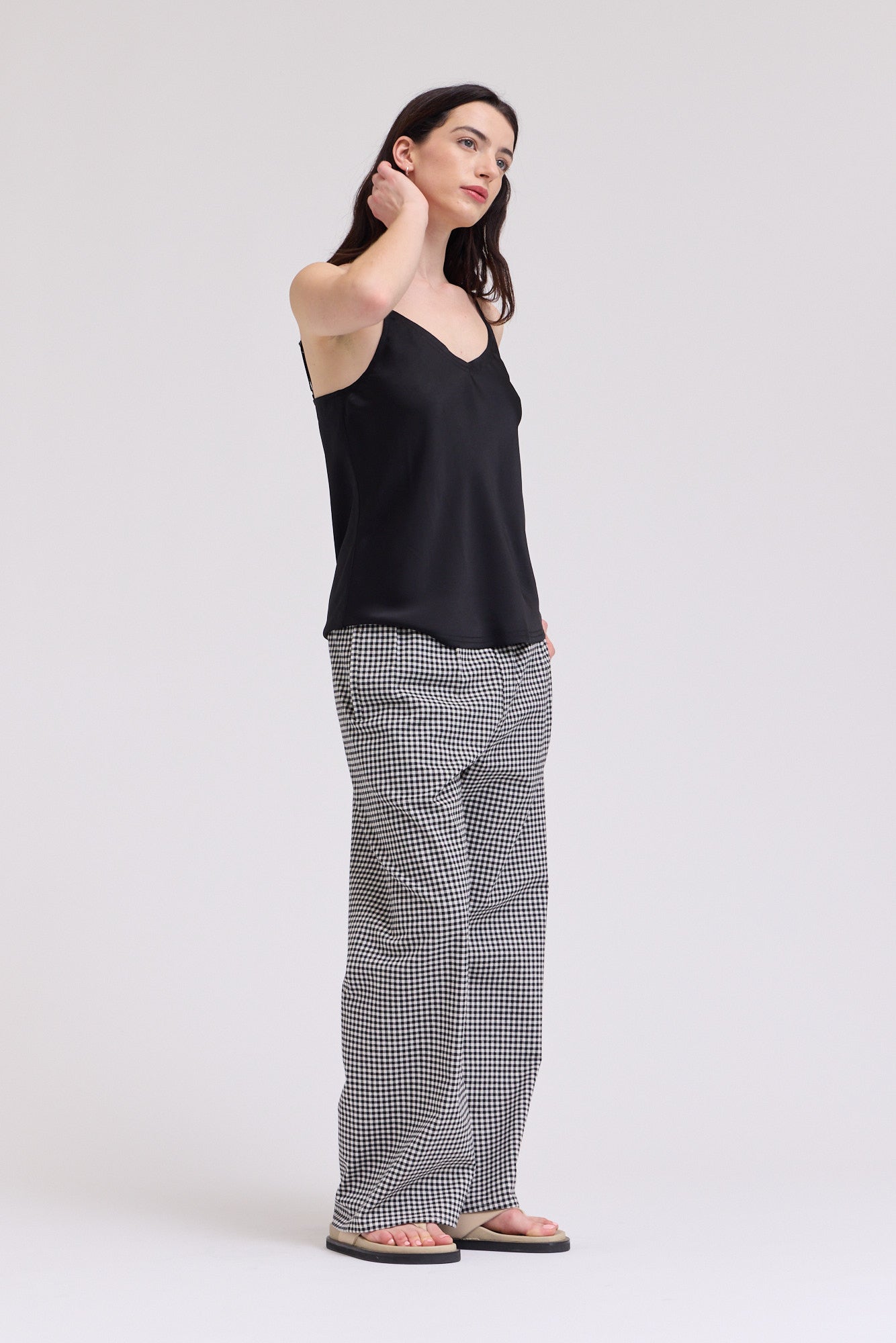 V-Neck Satin Camisole Top in Black