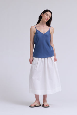 V-Neck Satin Camisole Top In Blue Dusk