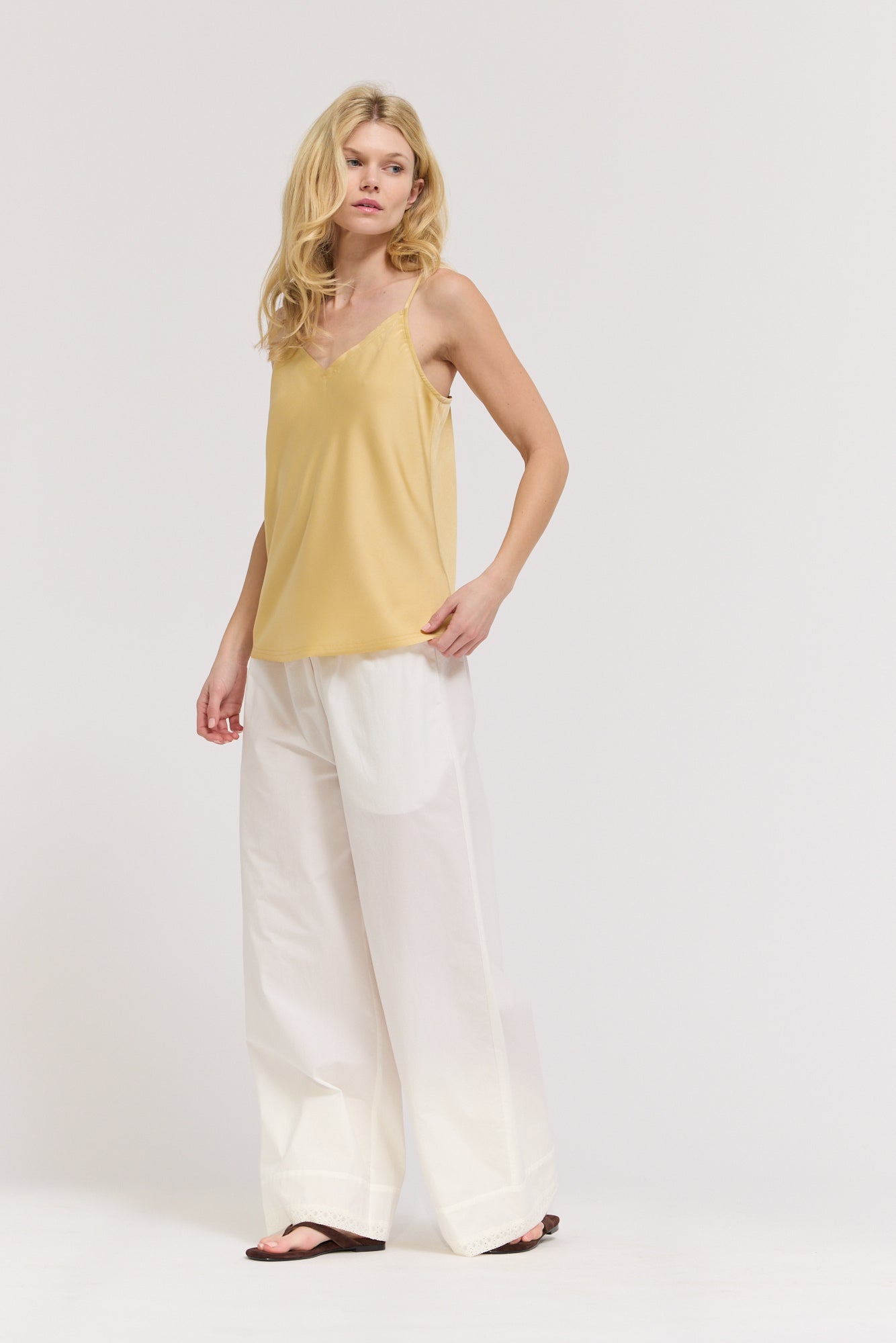 V-Neck Satin Camisole Top in Daffodil