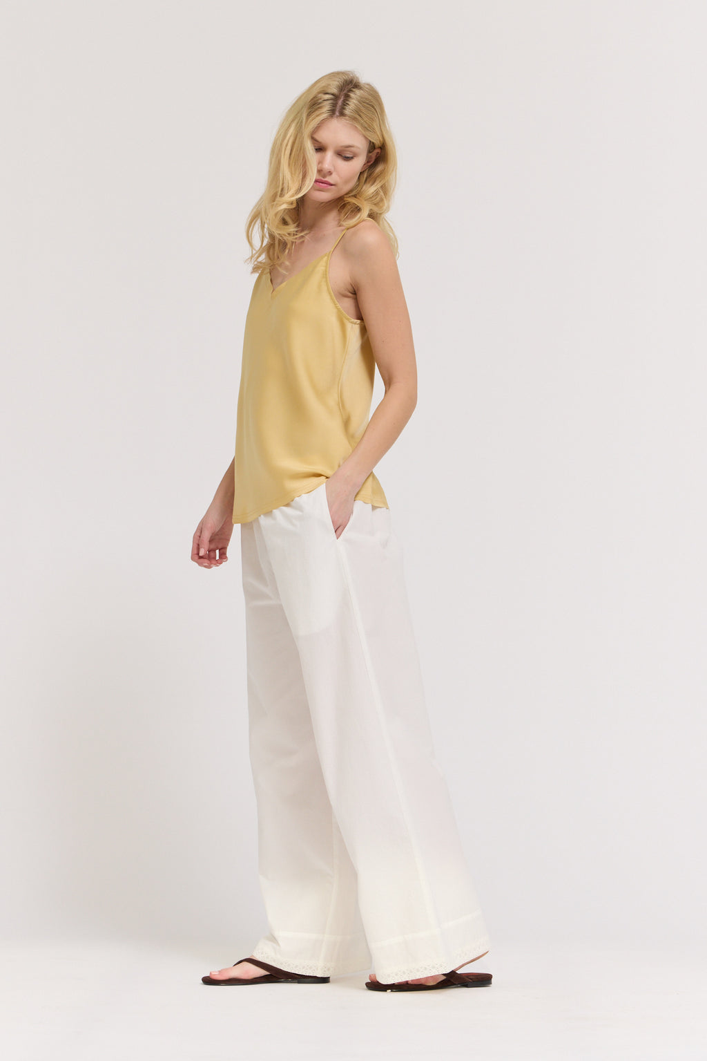V-Neck Satin Camisole Top in Daffodil