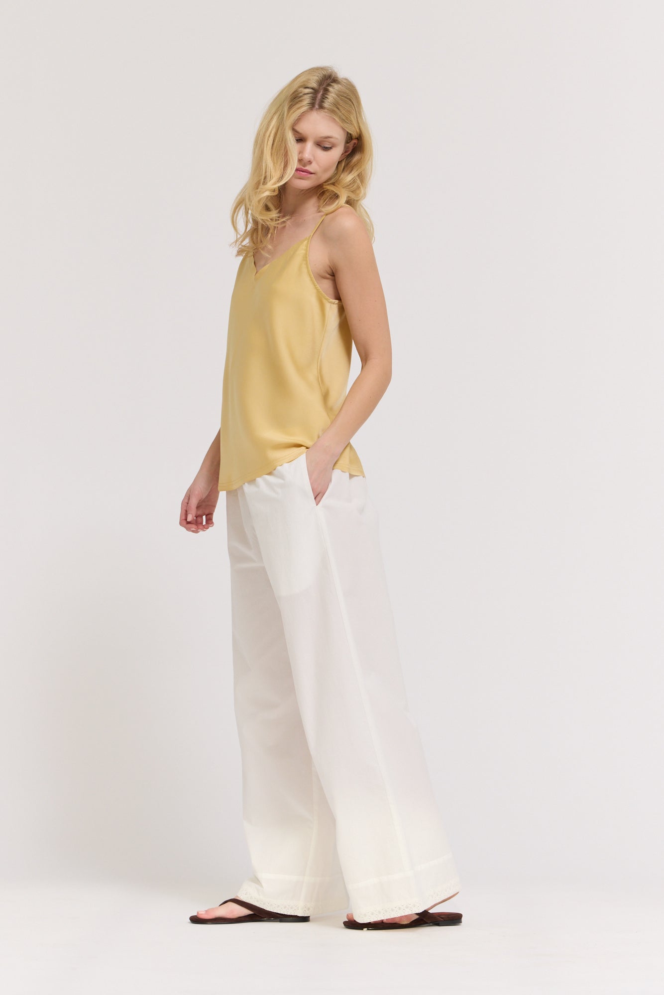 V-Neck Satin Camisole Top in Daffodil