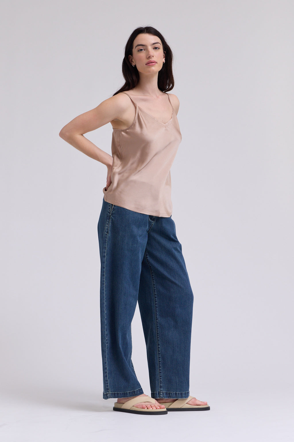 V-Neck Satin Camisole Top in Mocha
