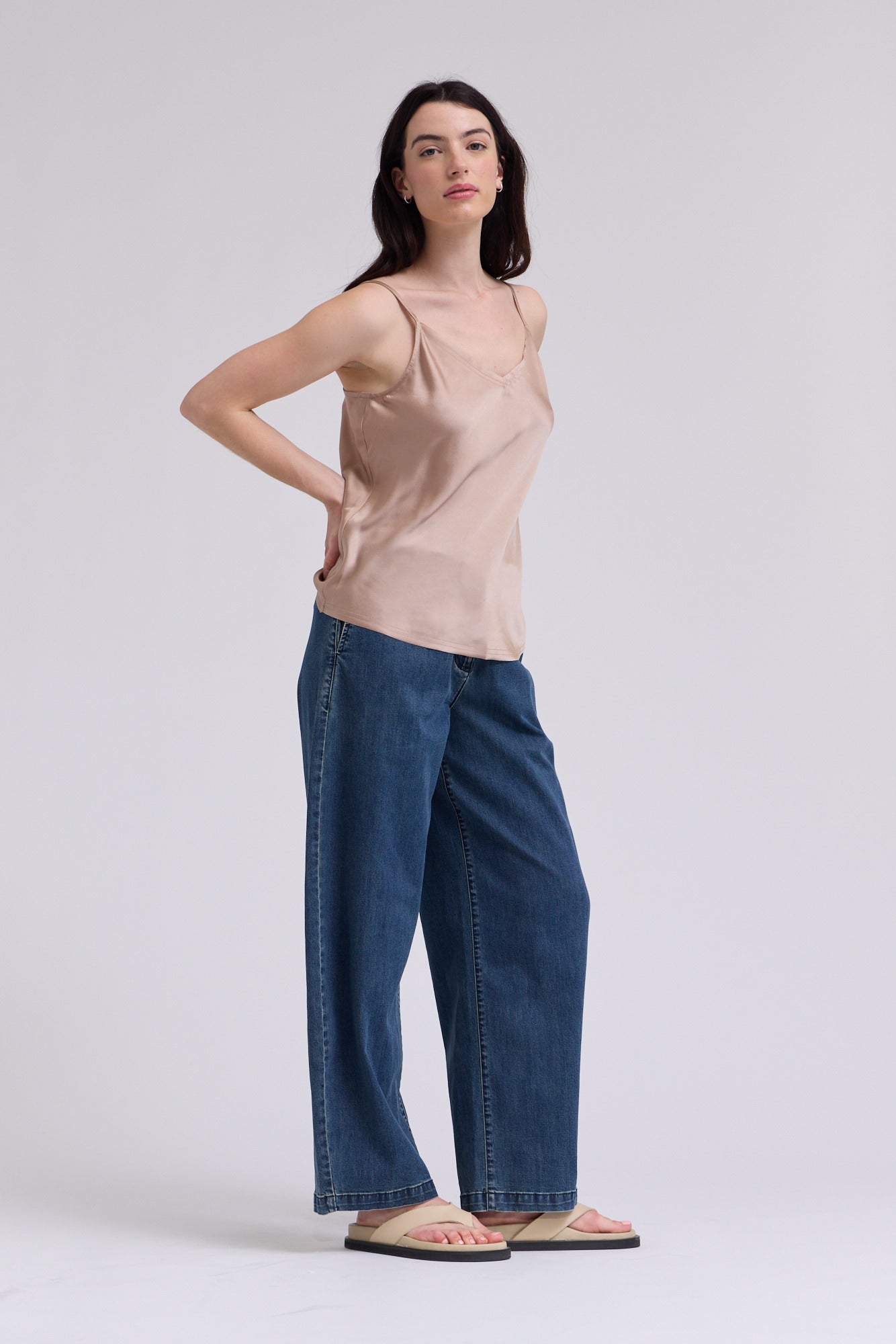 V-Neck Satin Camisole Top in Mocha