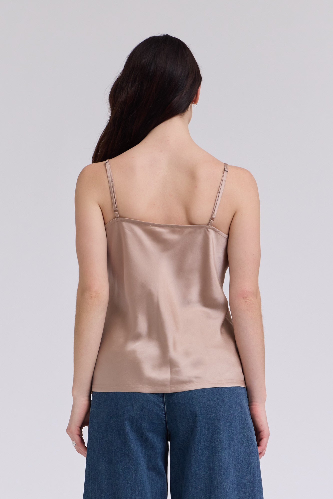 V-Neck Satin Camisole Top in Mocha