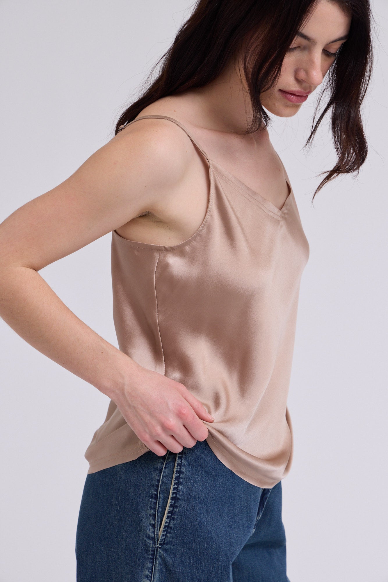 V-Neck Satin Camisole Top in Mocha
