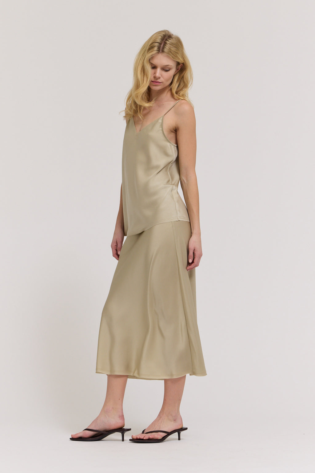 V-Neck Satin Camisole Top in Sage Brush
