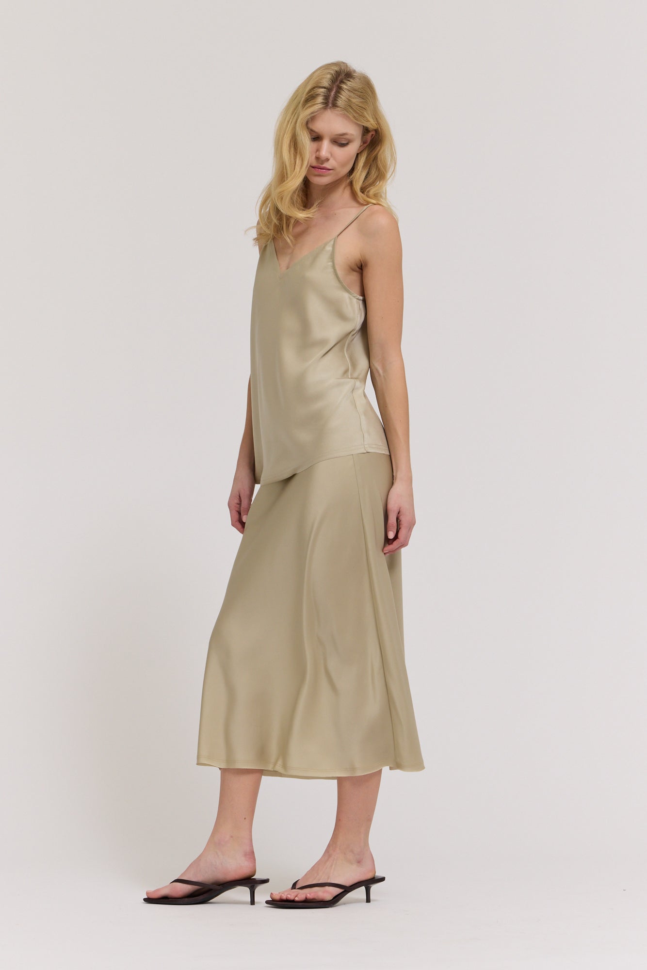 V-Neck Satin Camisole Top in Sage Brush