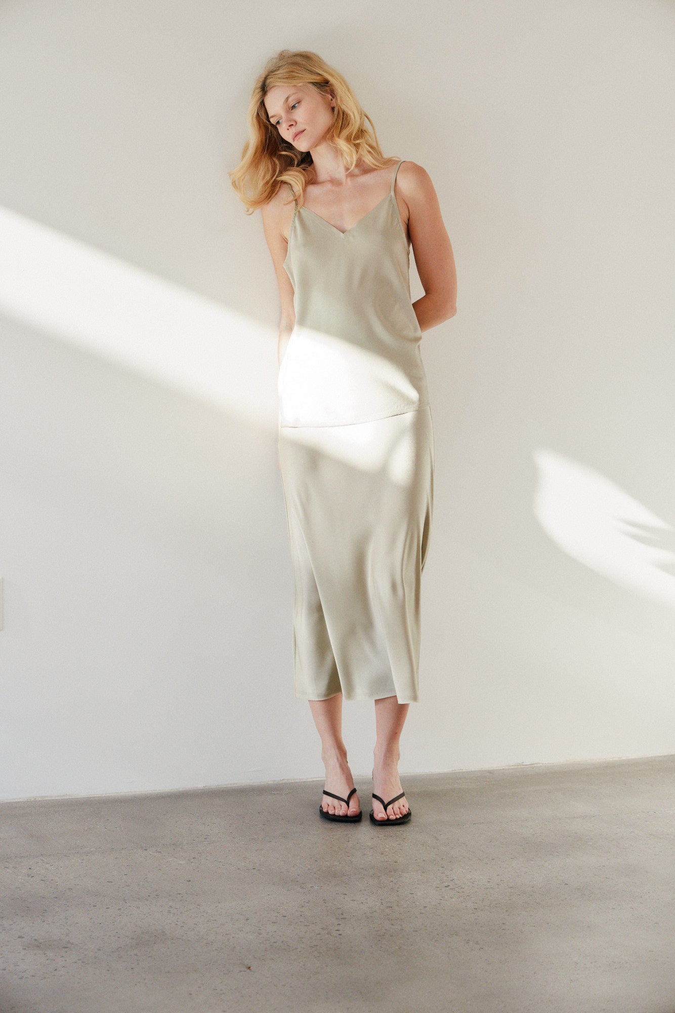 V-Neck Satin Camisole Top in Sage Brush