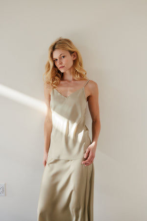 V-Neck Satin Camisole Top in Sage Brush