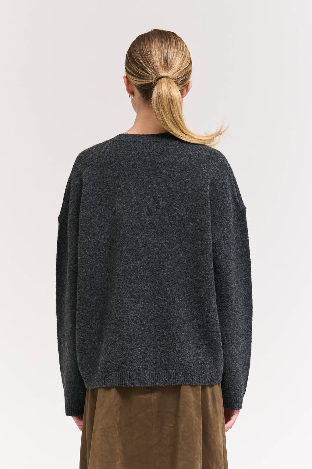Daily V-Neck Sweater Top in Charcoal