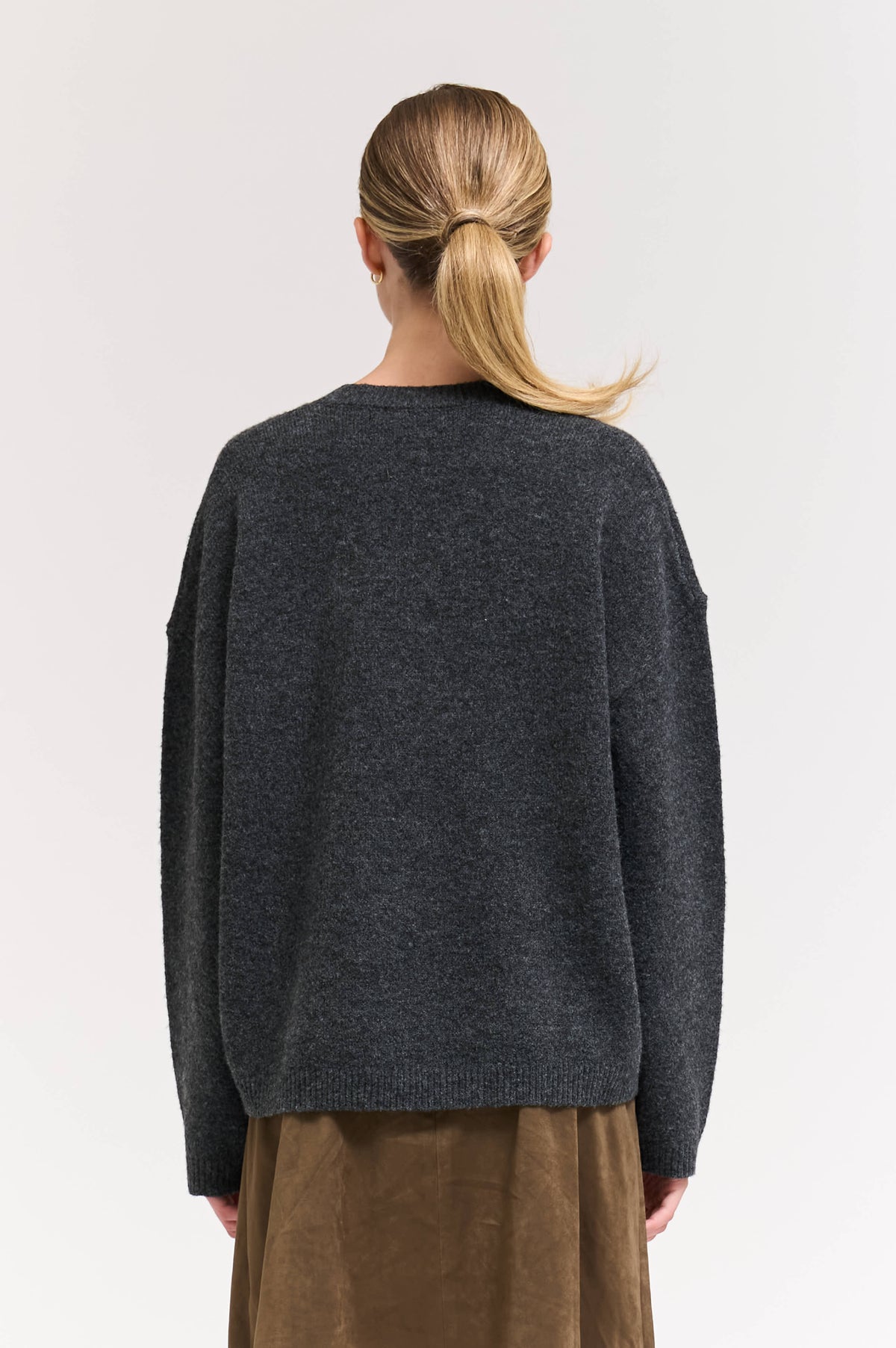 Daily V-Neck Sweater Top in Charcoal