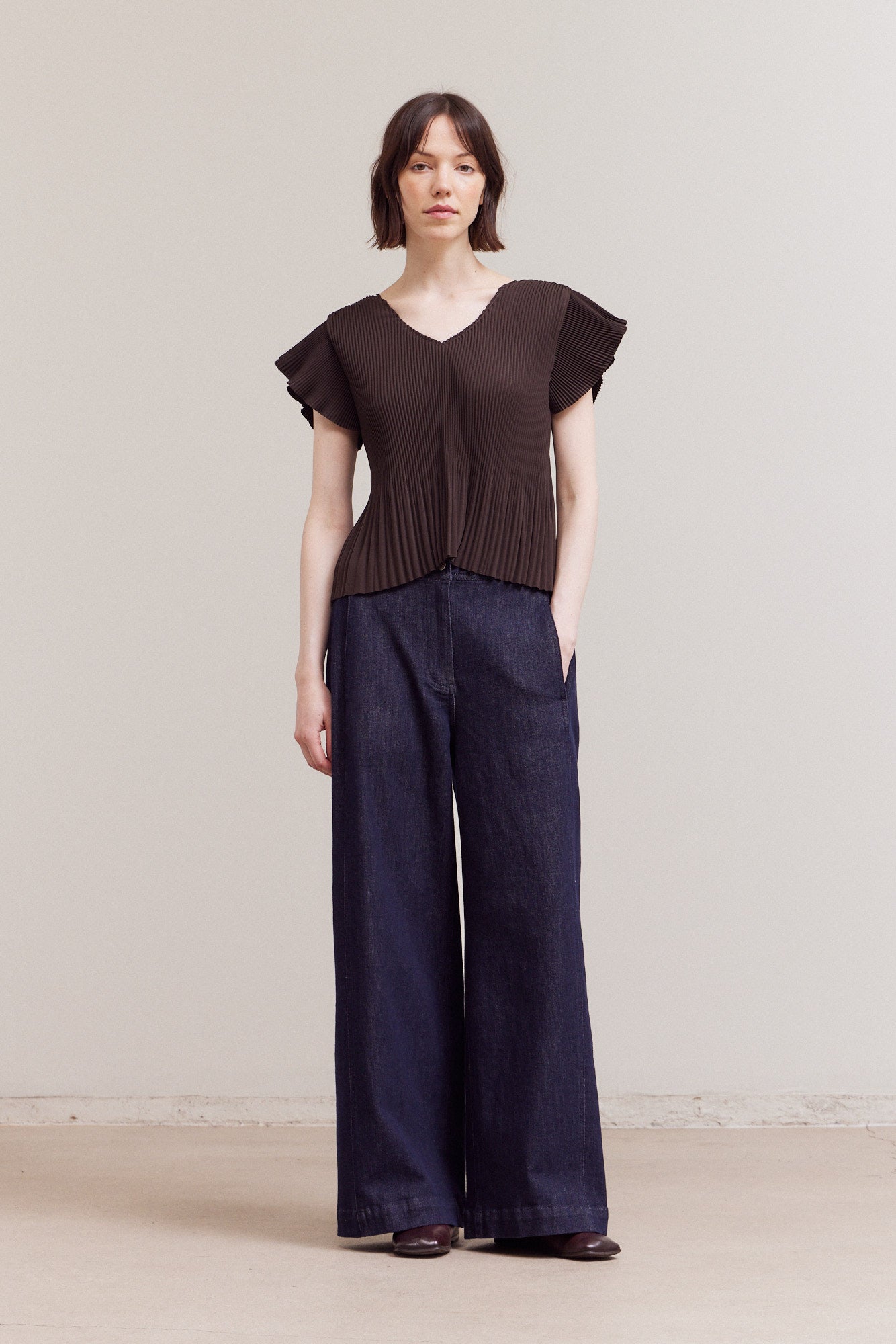 Wrinkled Pleats Ruffle Top