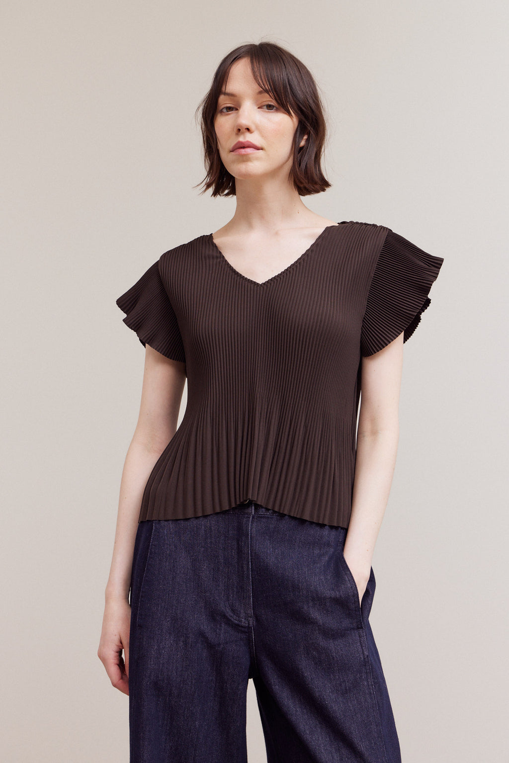 Wrinkled Pleats Ruffle Top