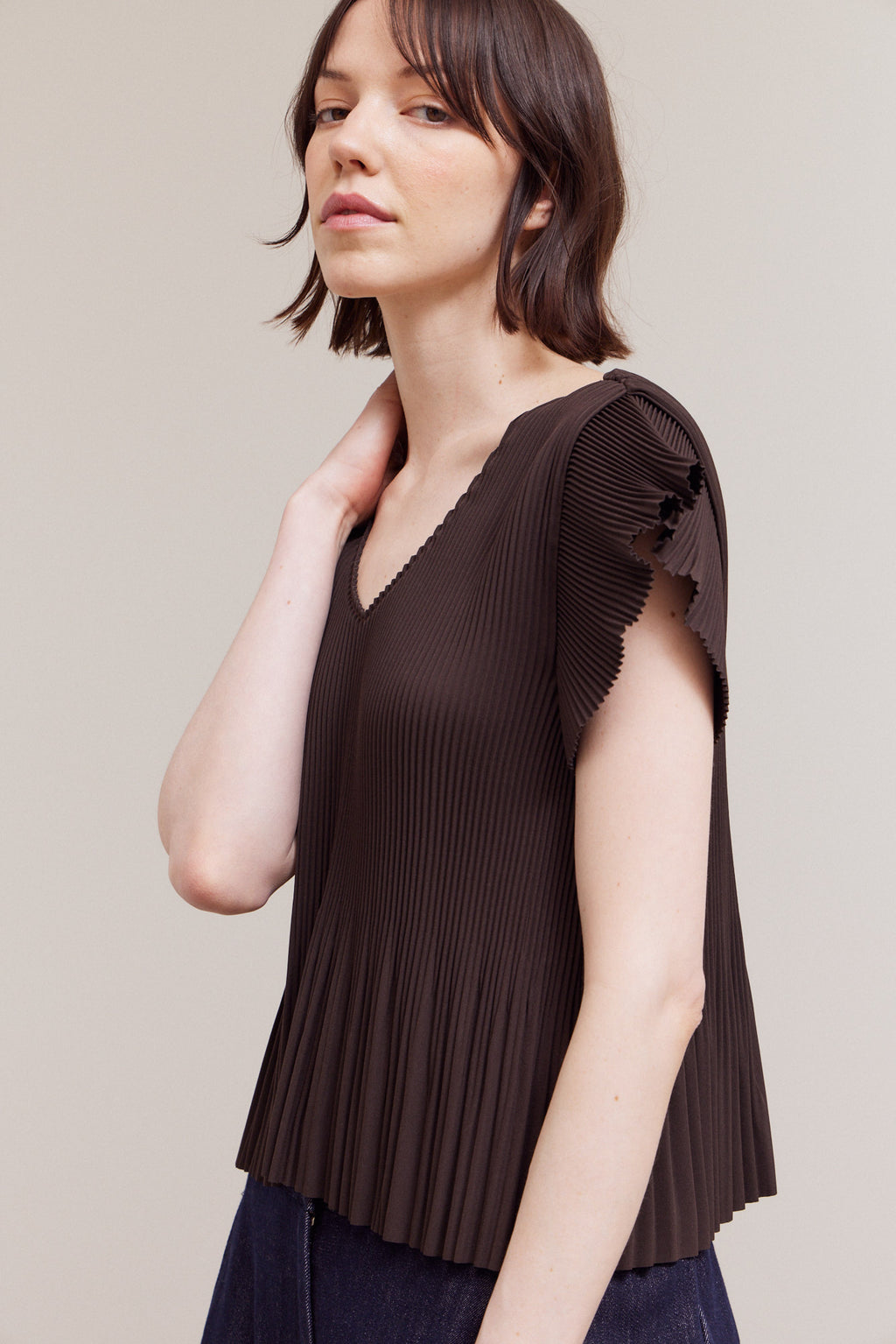 Wrinkled Pleats Ruffle Top