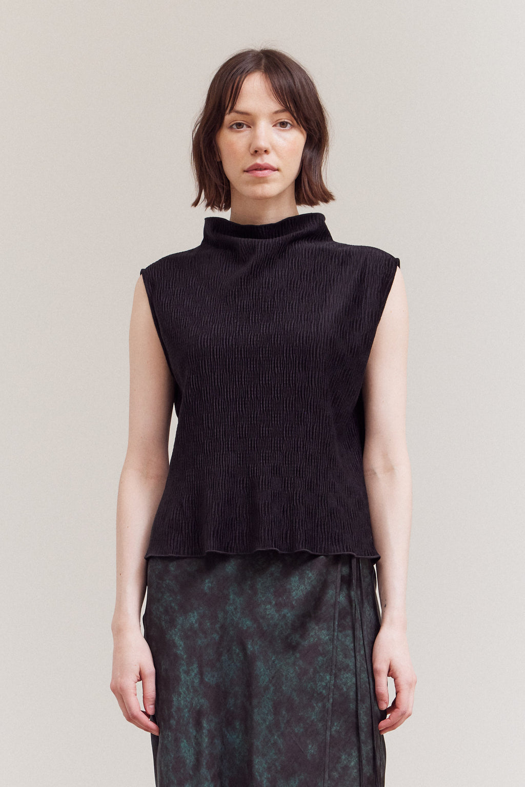 Crinkled Velvet Mock Neck Top