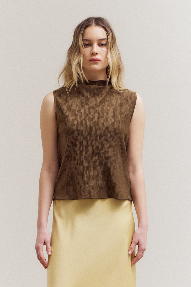 Crinkled Velvet Mock Neck Top