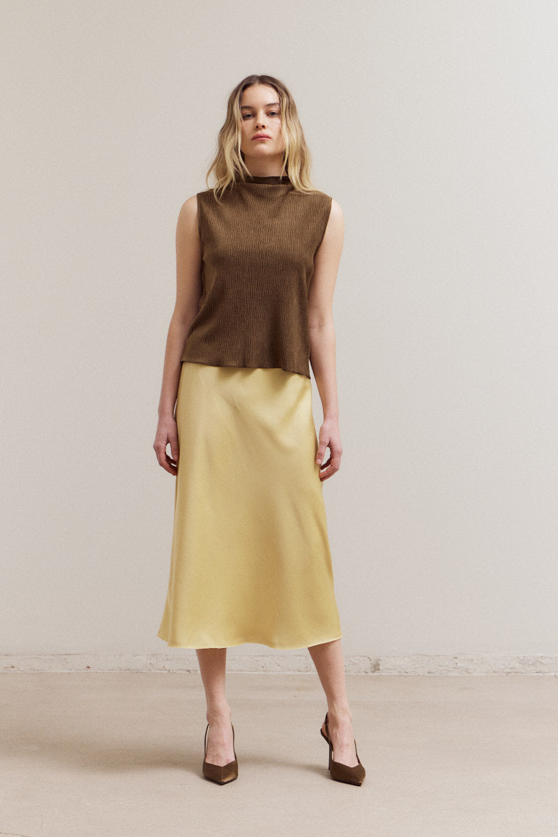 Crinkled Velvet Mock Neck Top