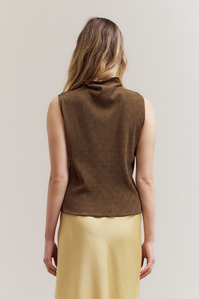 Crinkled Velvet Mock Neck Top