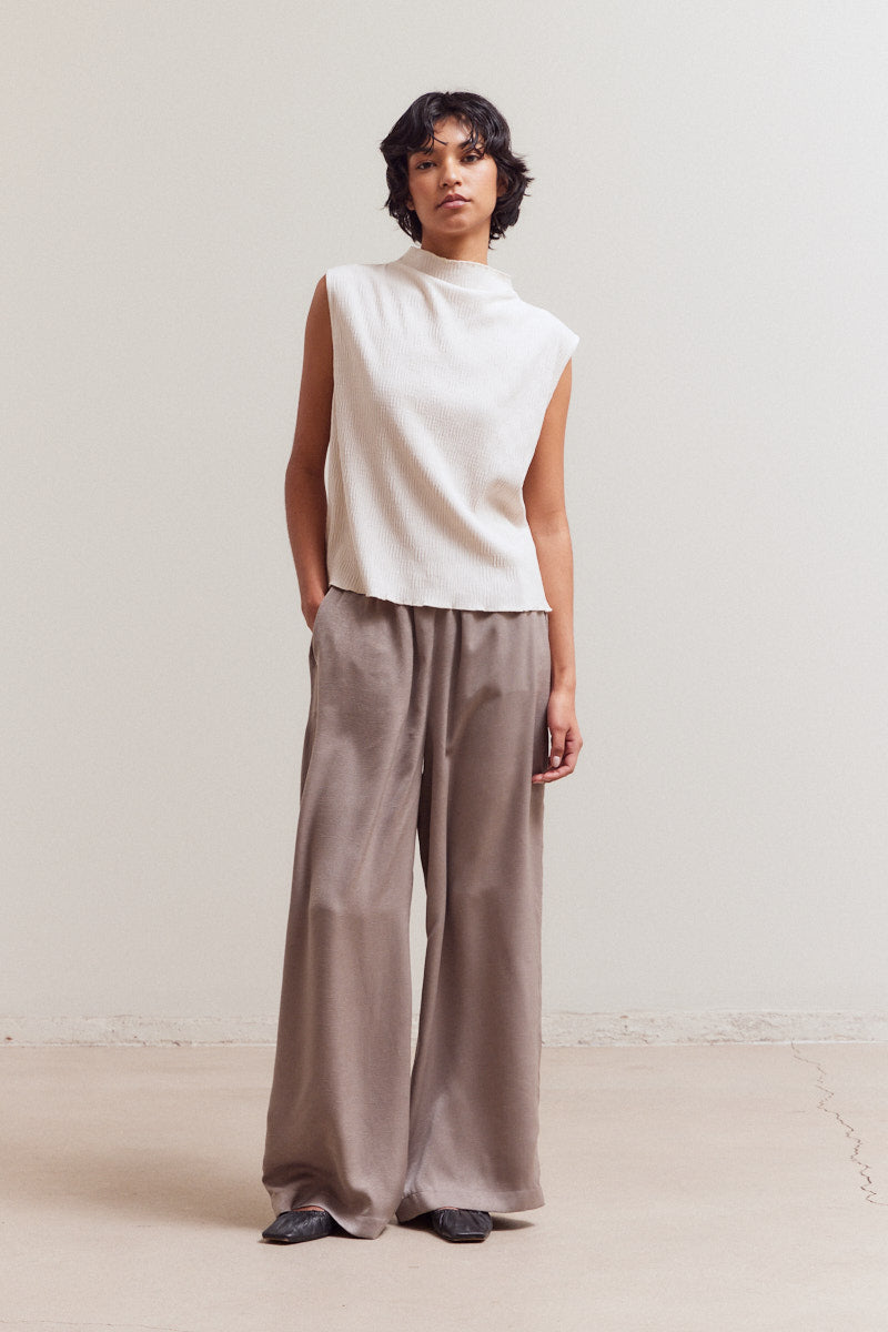 Crinkled Velvet Mock Neck Top