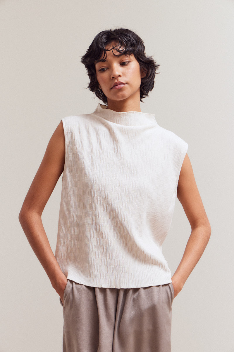 Crinkled Velvet Mock Neck Top