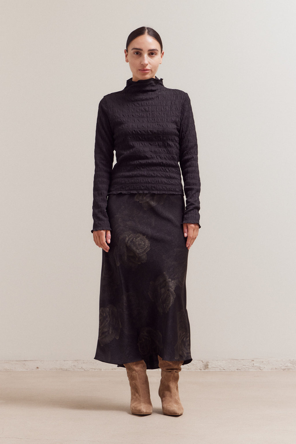 Seered Mock Neck Top