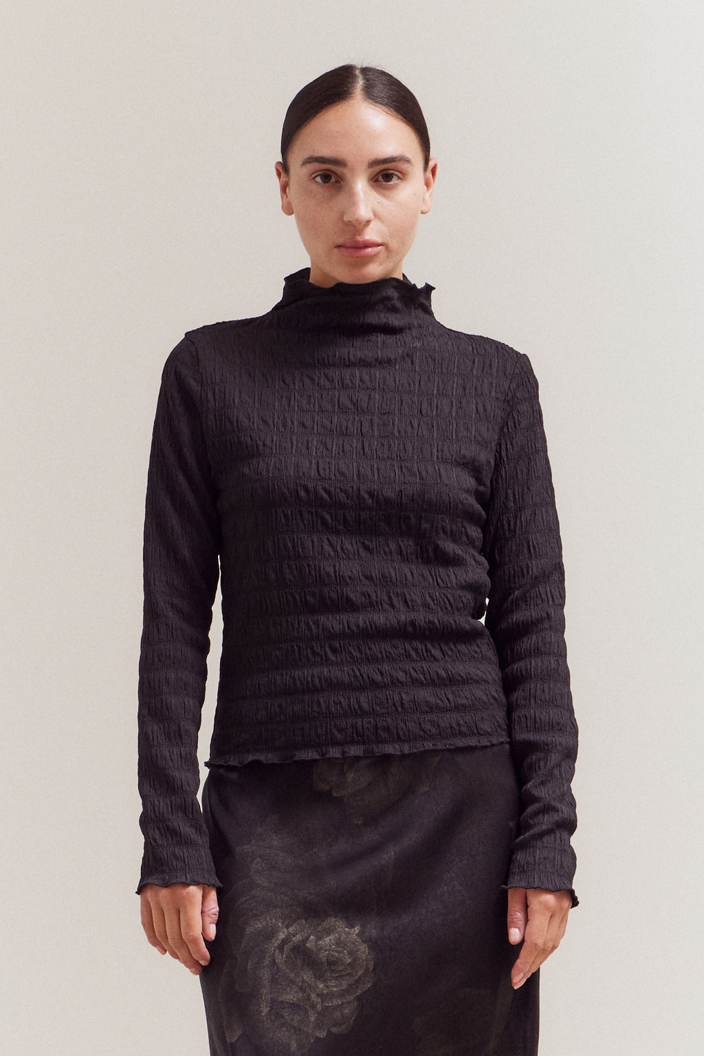 Seered Mock Neck Top