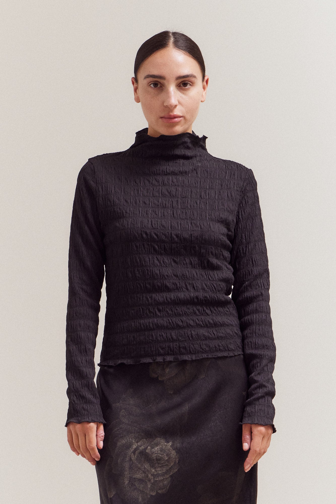 Seered Mock Neck Top