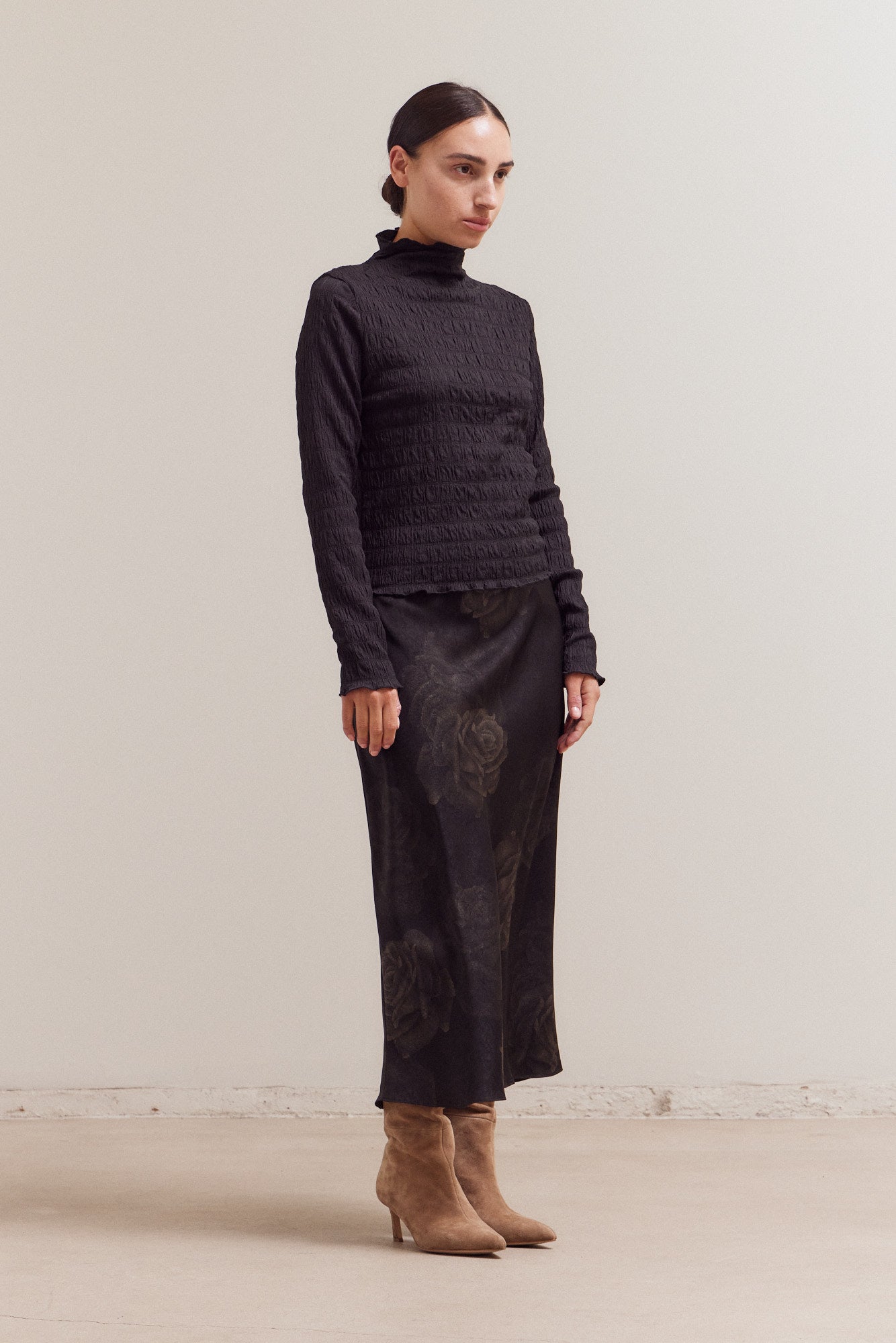 Seered Mock Neck Top