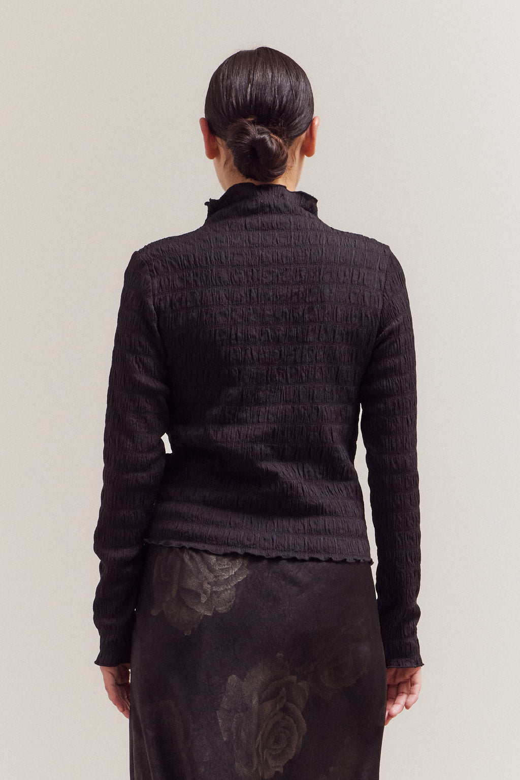 Seered Mock Neck Top