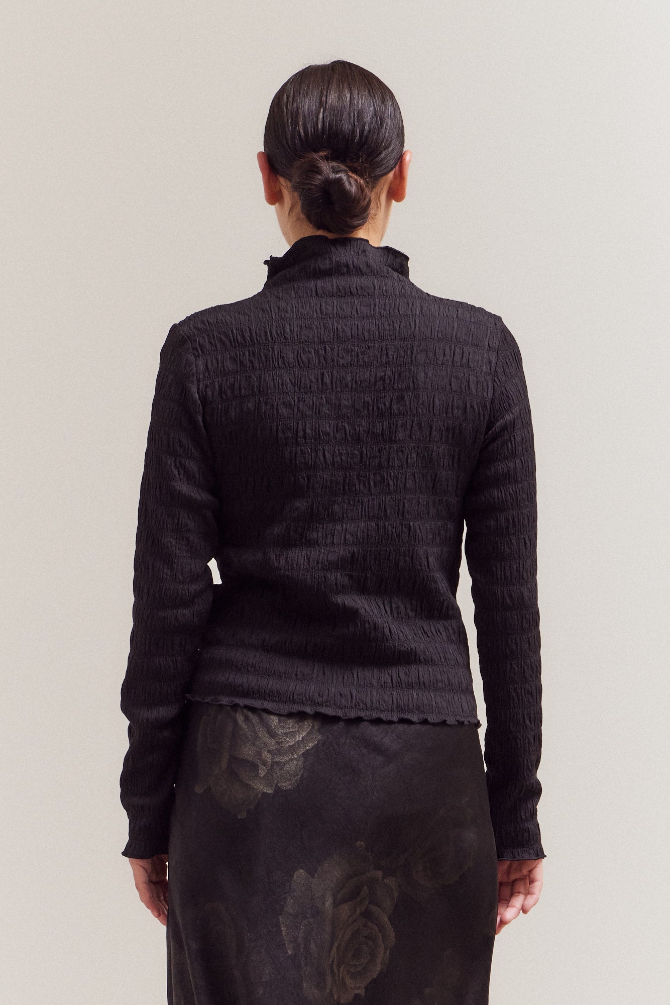 Seered Mock Neck Top