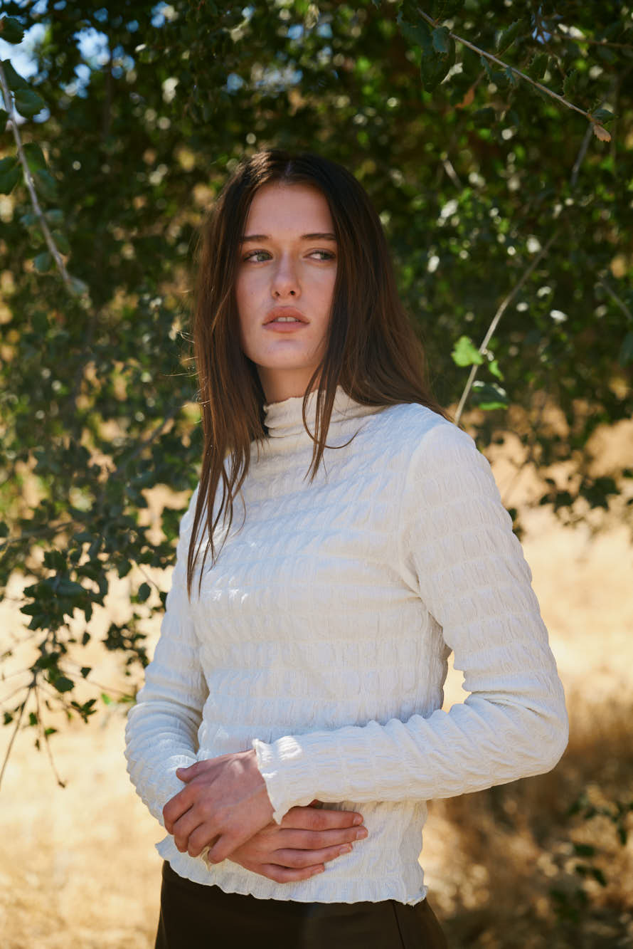 Seered Mock Neck Top