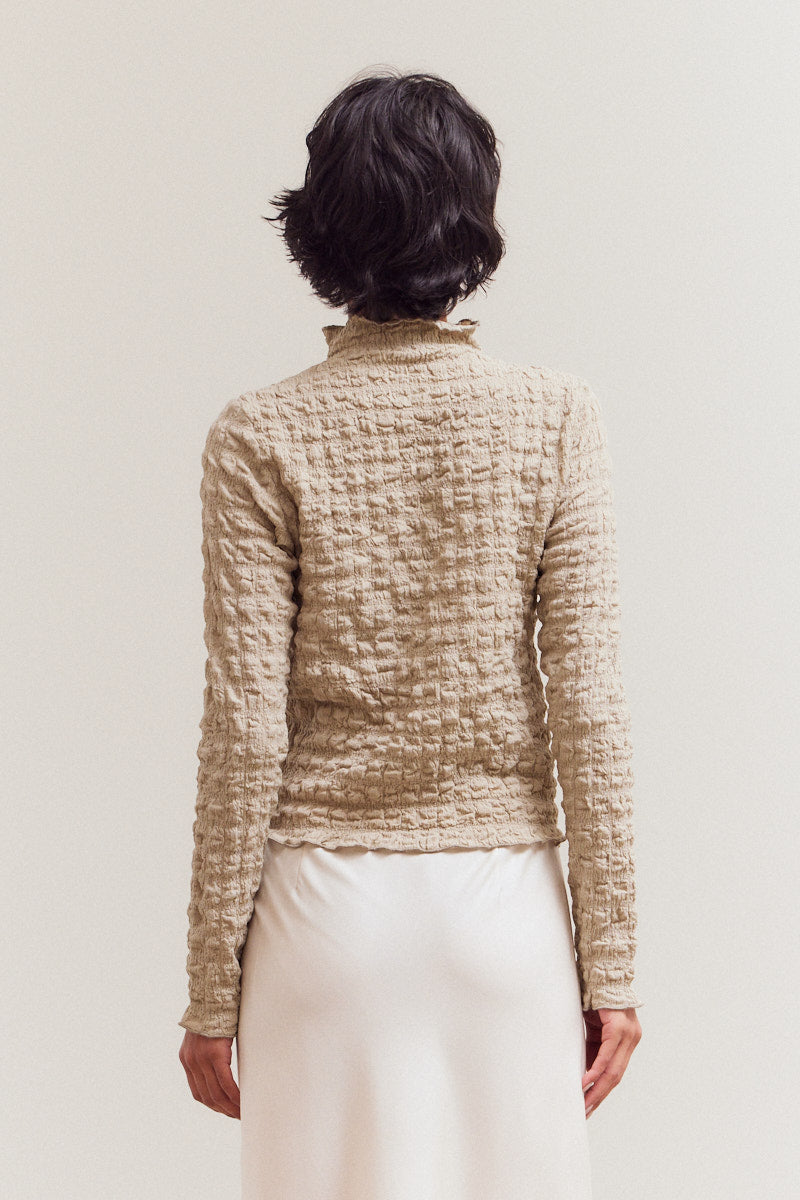 Seered Mock Neck Top