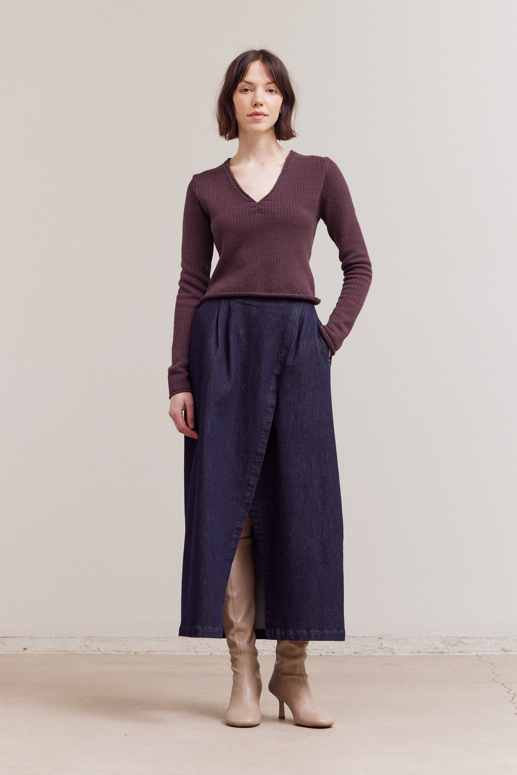 Front Knotted V-Neck Top