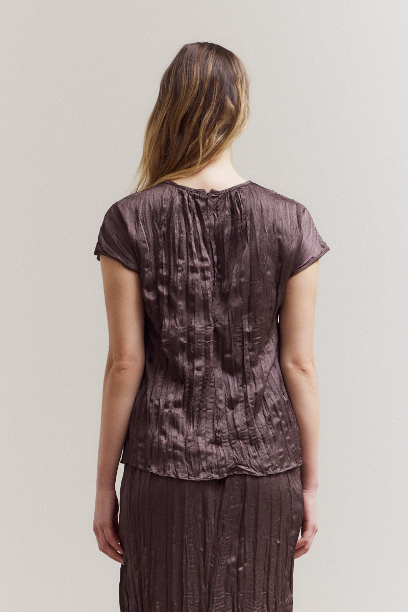 Pleated Wrinkle Satin Top