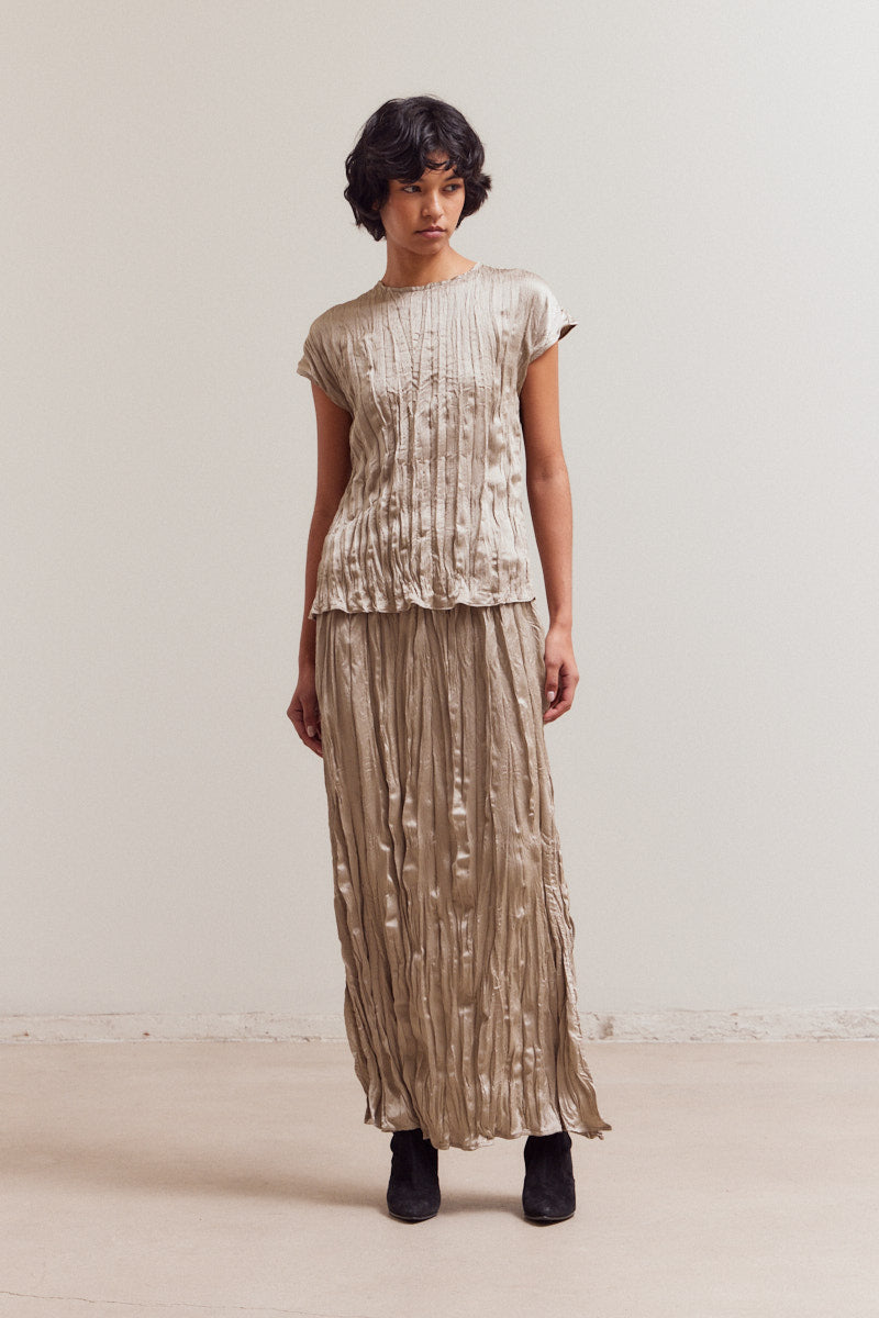 Pleated Wrinkle Satin Top