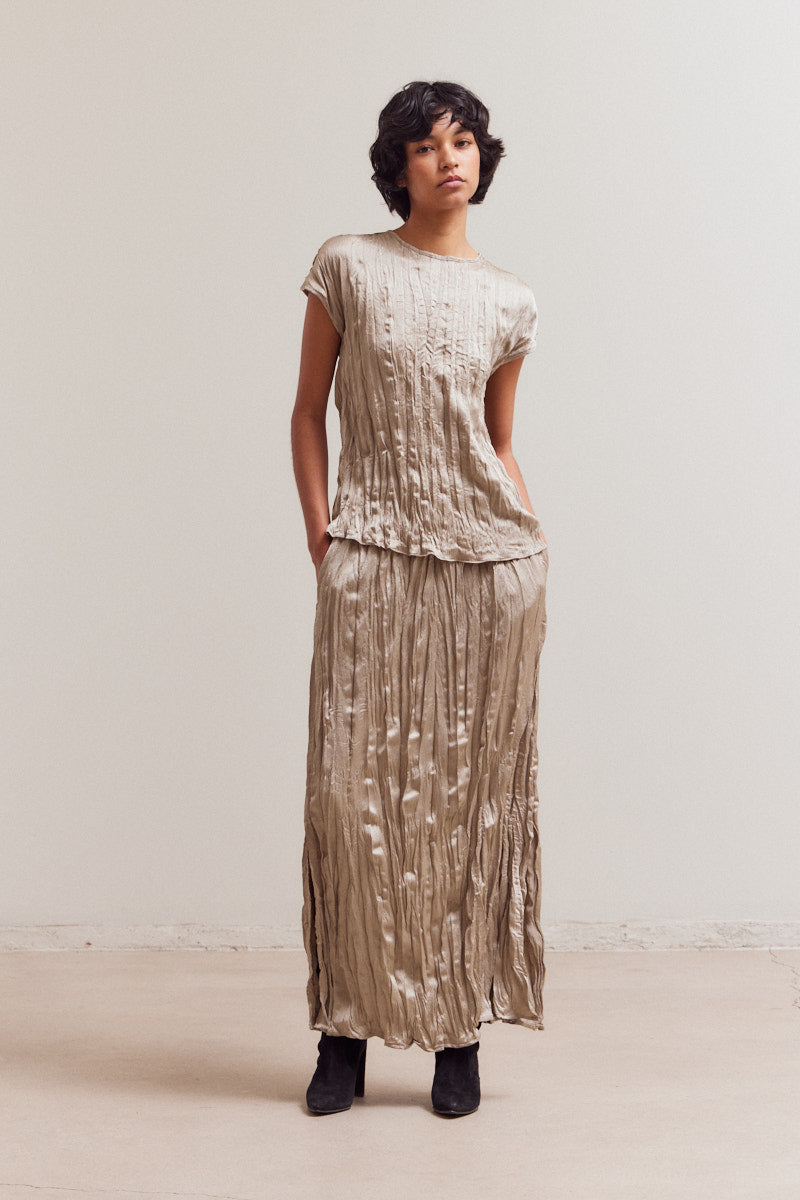 Pleated Wrinkle Satin Top