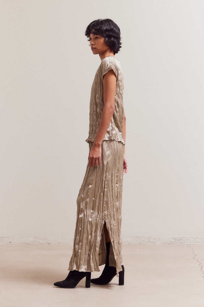Pleated Wrinkle Satin Top