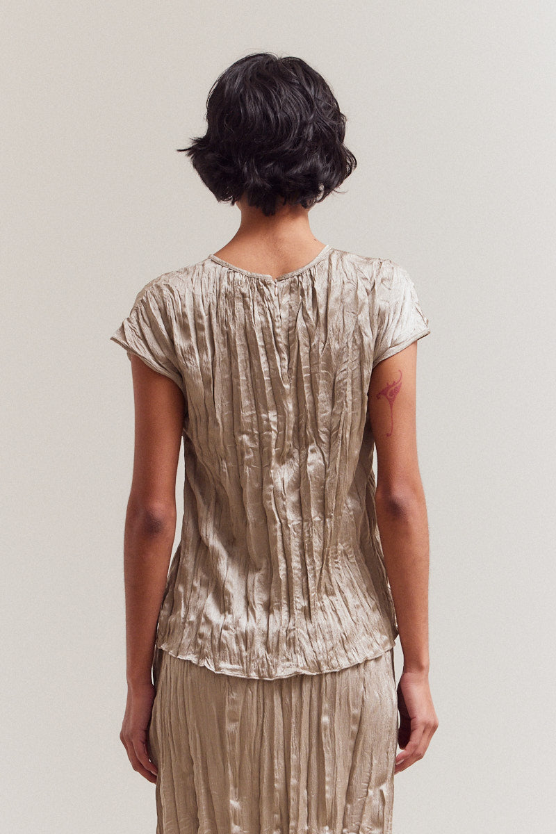 Pleated Wrinkle Satin Top