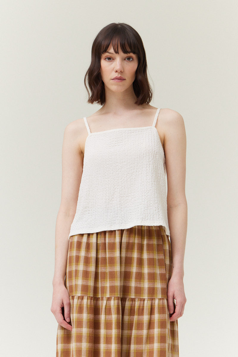 Straight Neckline Spaghetti Tank Top in Cream