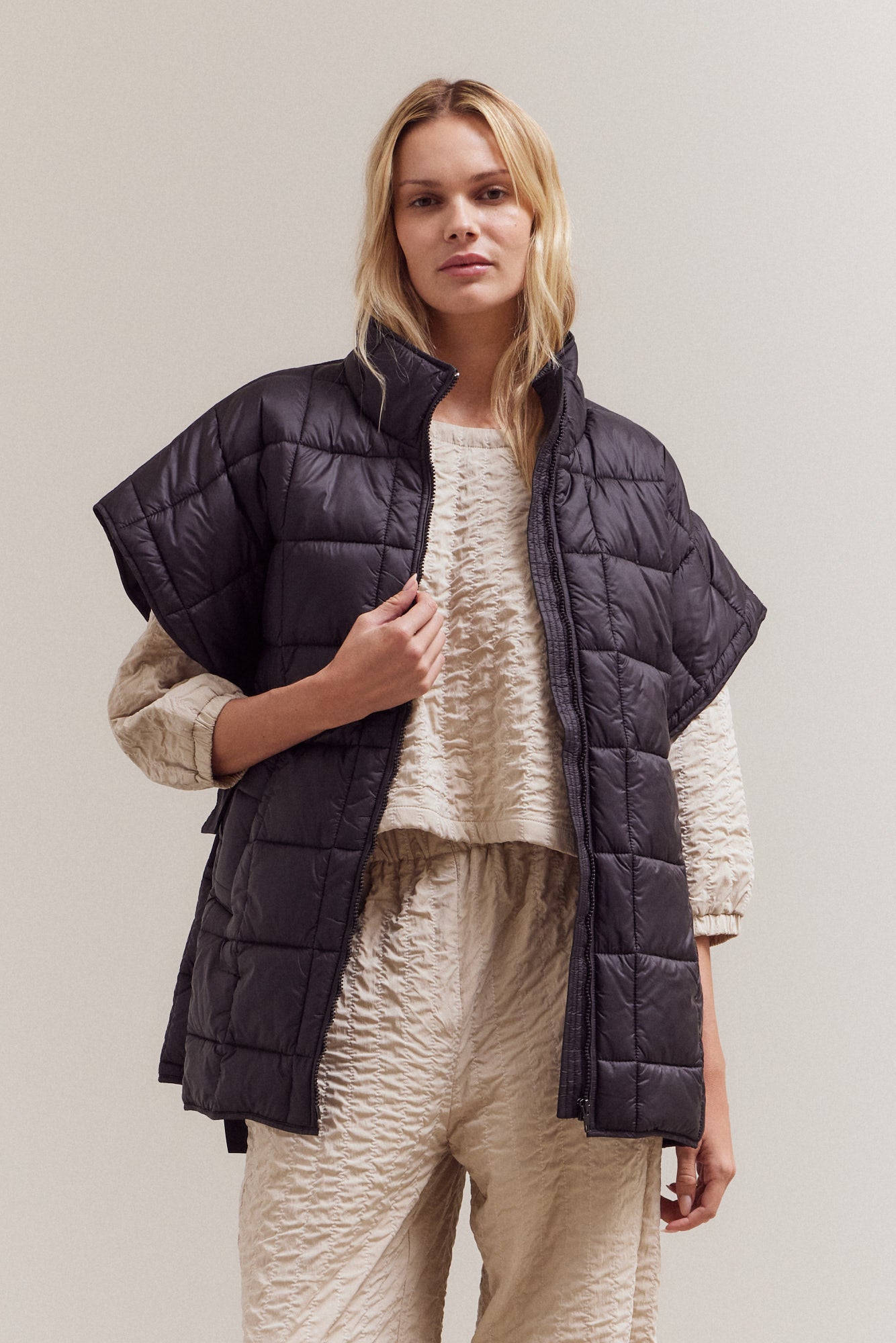 High Neck Zip Up Quilting Padded Vest