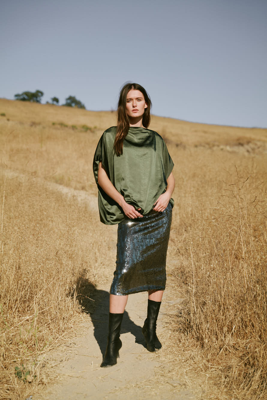 Front Slit Sequin Pencil Skirt