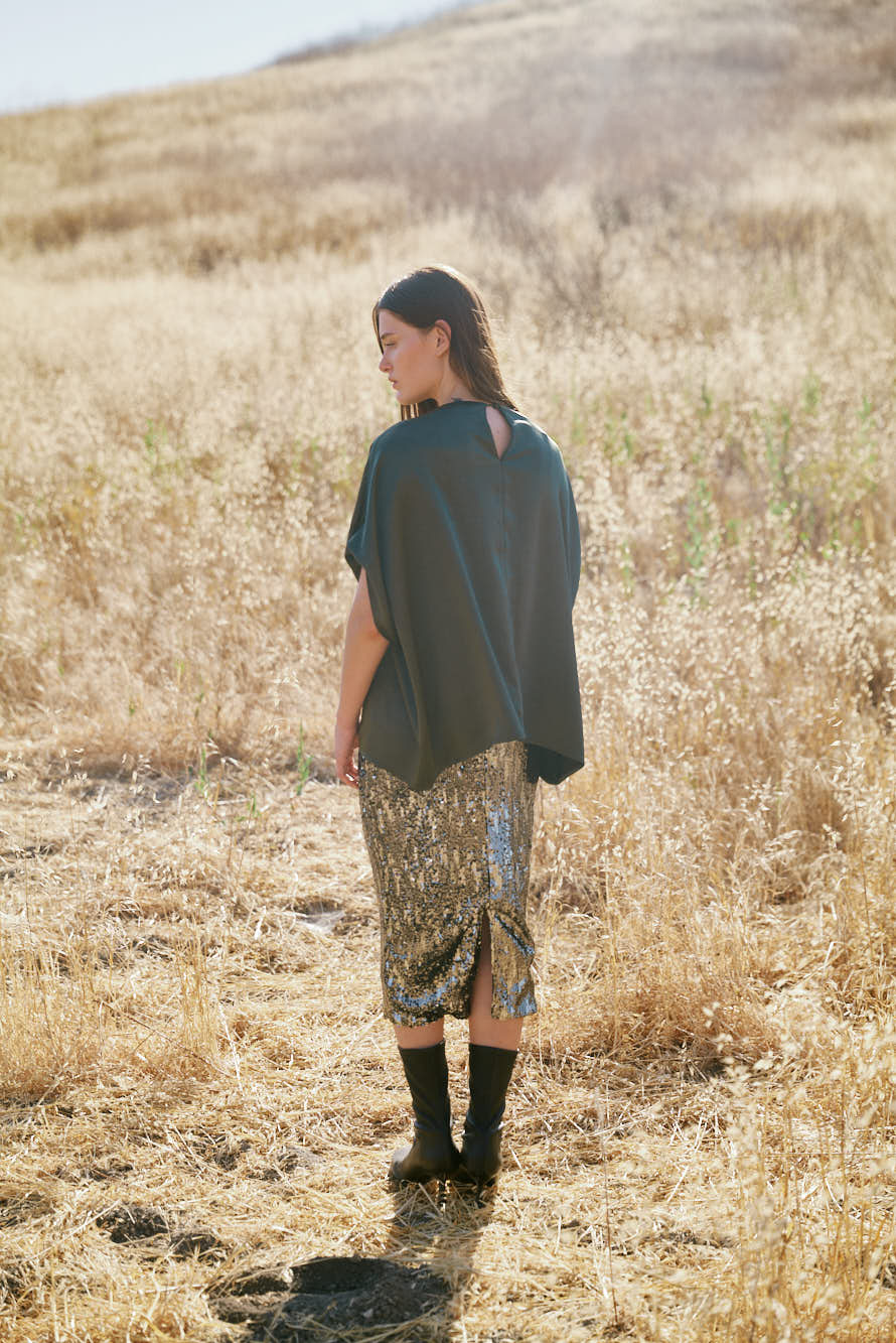 Front Slit Sequin Pencil Skirt