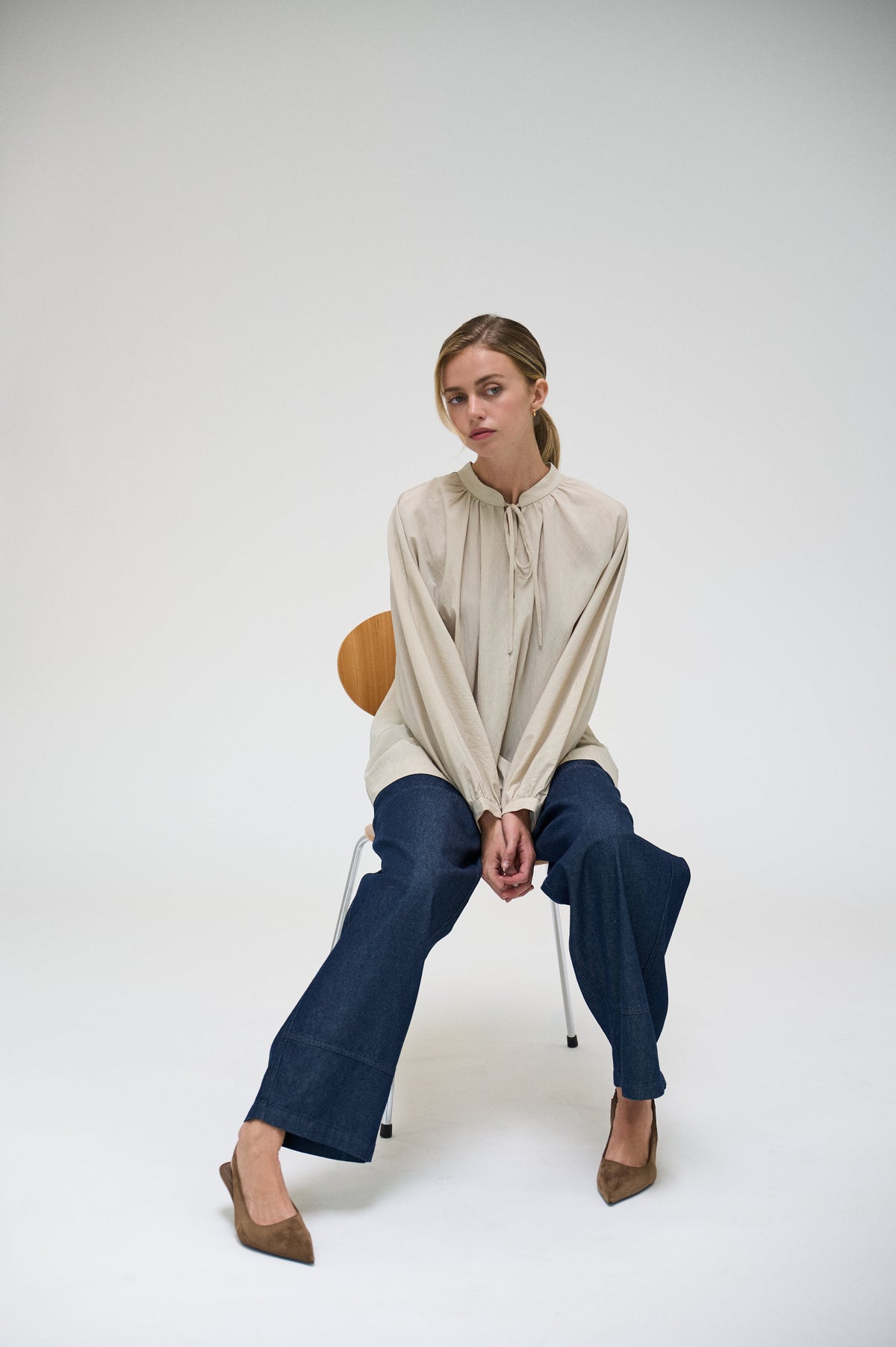 Tencel Tied Blouse in Ecru
