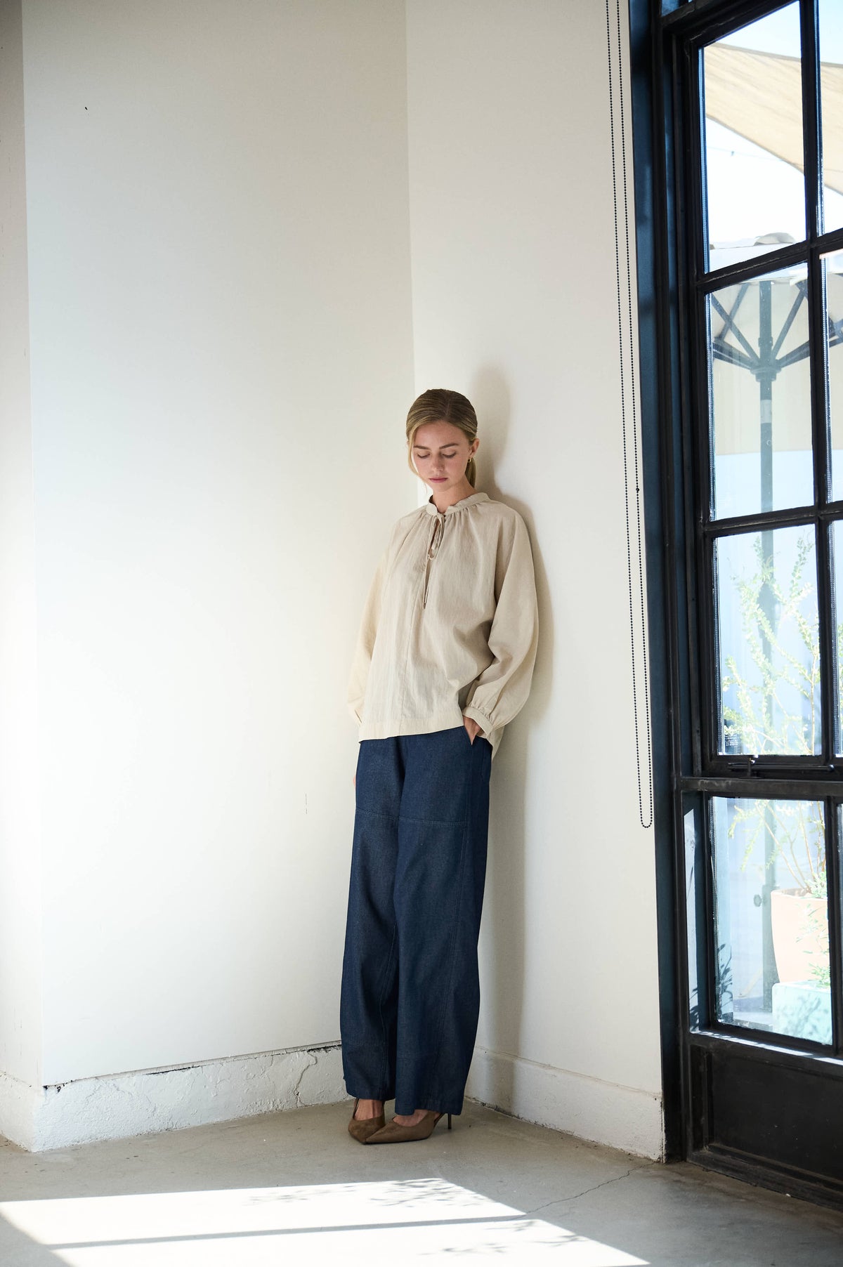 Tencel Tied Blouse in Ecru