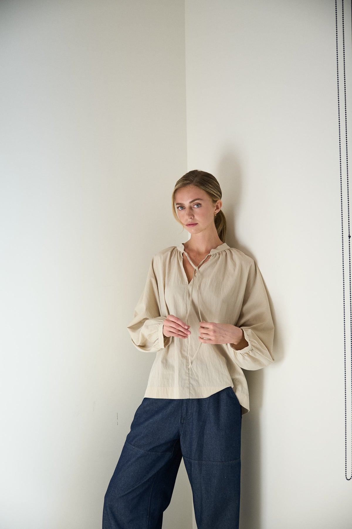 Tencel Tied Blouse in Ecru