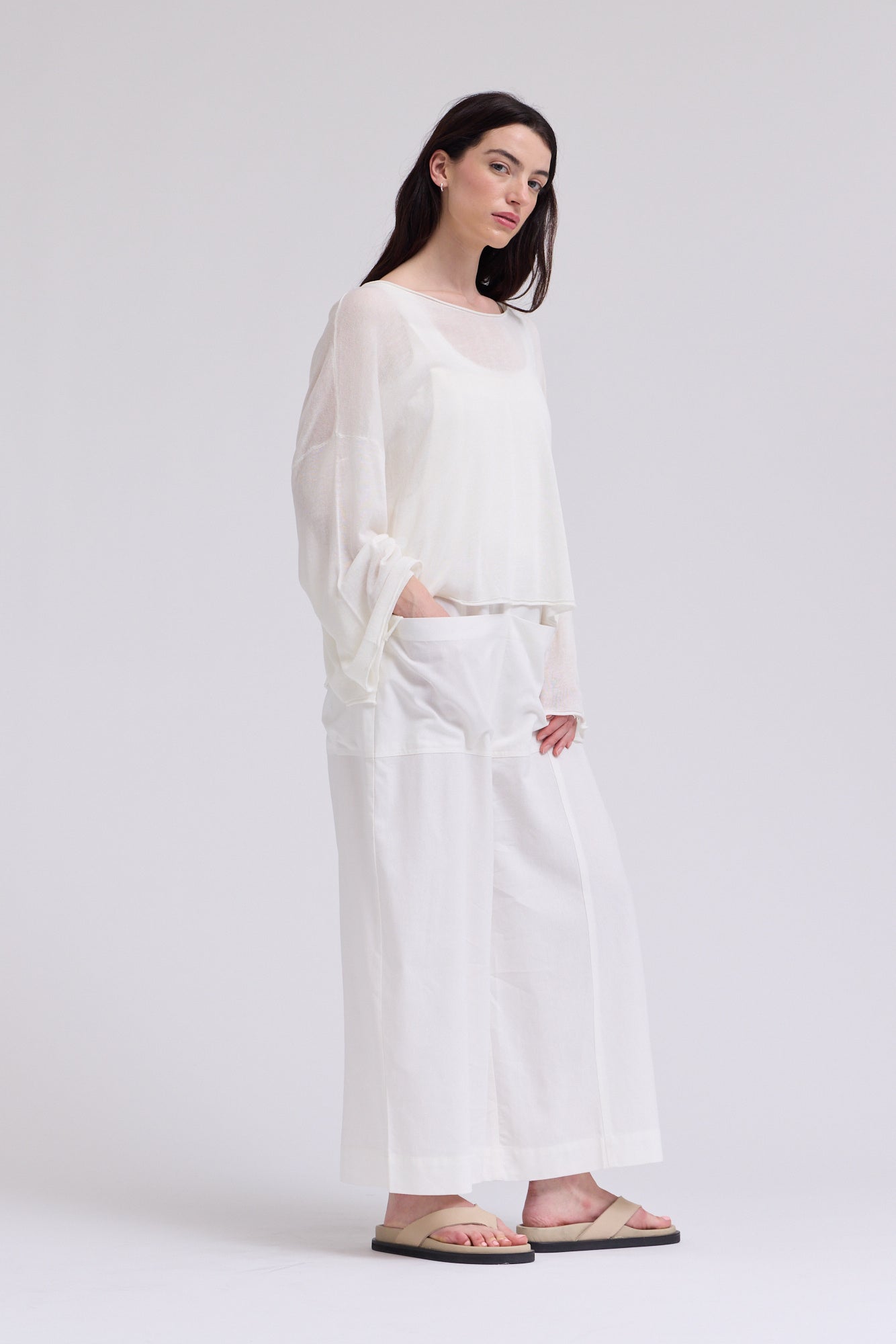 Linen Pullover Sweater in Ivory
