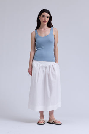 Gathered Poplin Skirt in Off White